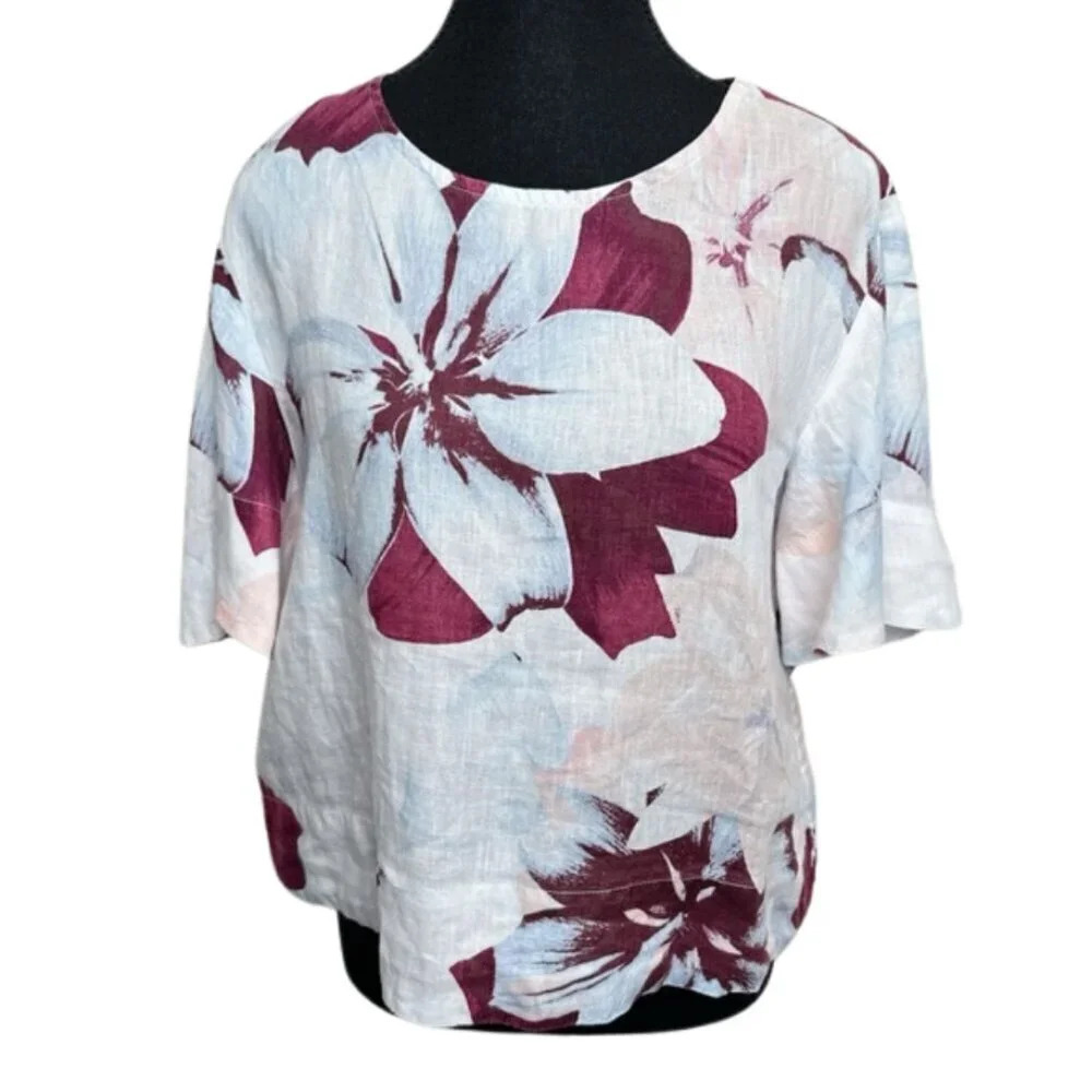 Lord & Taylor Womens Size Xsmall Linen Floral Bell Sleeve Top